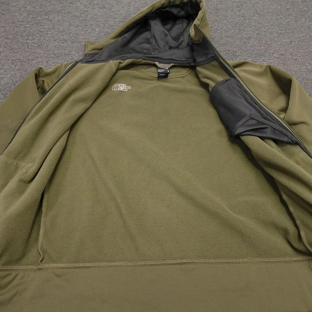 The North Face Jacket Mens Medium Green Softshell Fleece Lined Hooded Full Zip